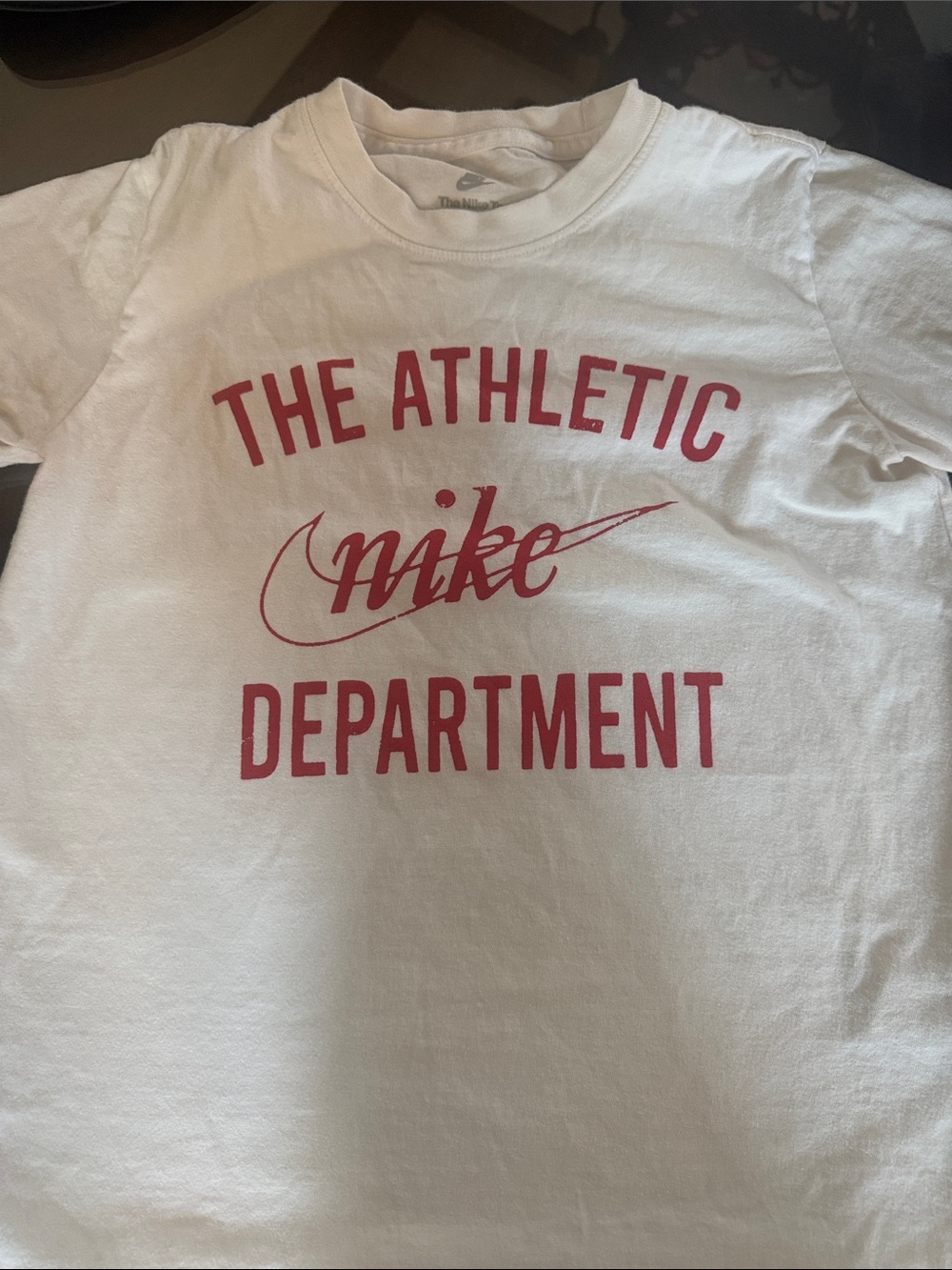 Nike White Short-Sleeve Tee with Red Athletic Department Graphic
